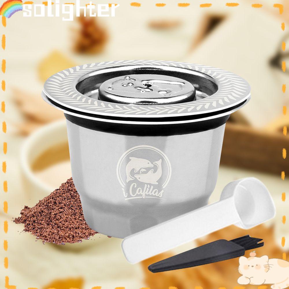 Solighter Kopi Kapsul Rumah Stainless Steel Sendok Sikat Reusable Pods