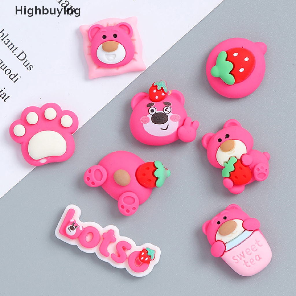 Hbid 10pcs Kawaii Strawberry Bear Manyo Kartun Kreatif Resin Patch DIY Phone Case Jepit Rambut Perhiasan Miniatur Kerajinan Aksesoris Mainan Glory