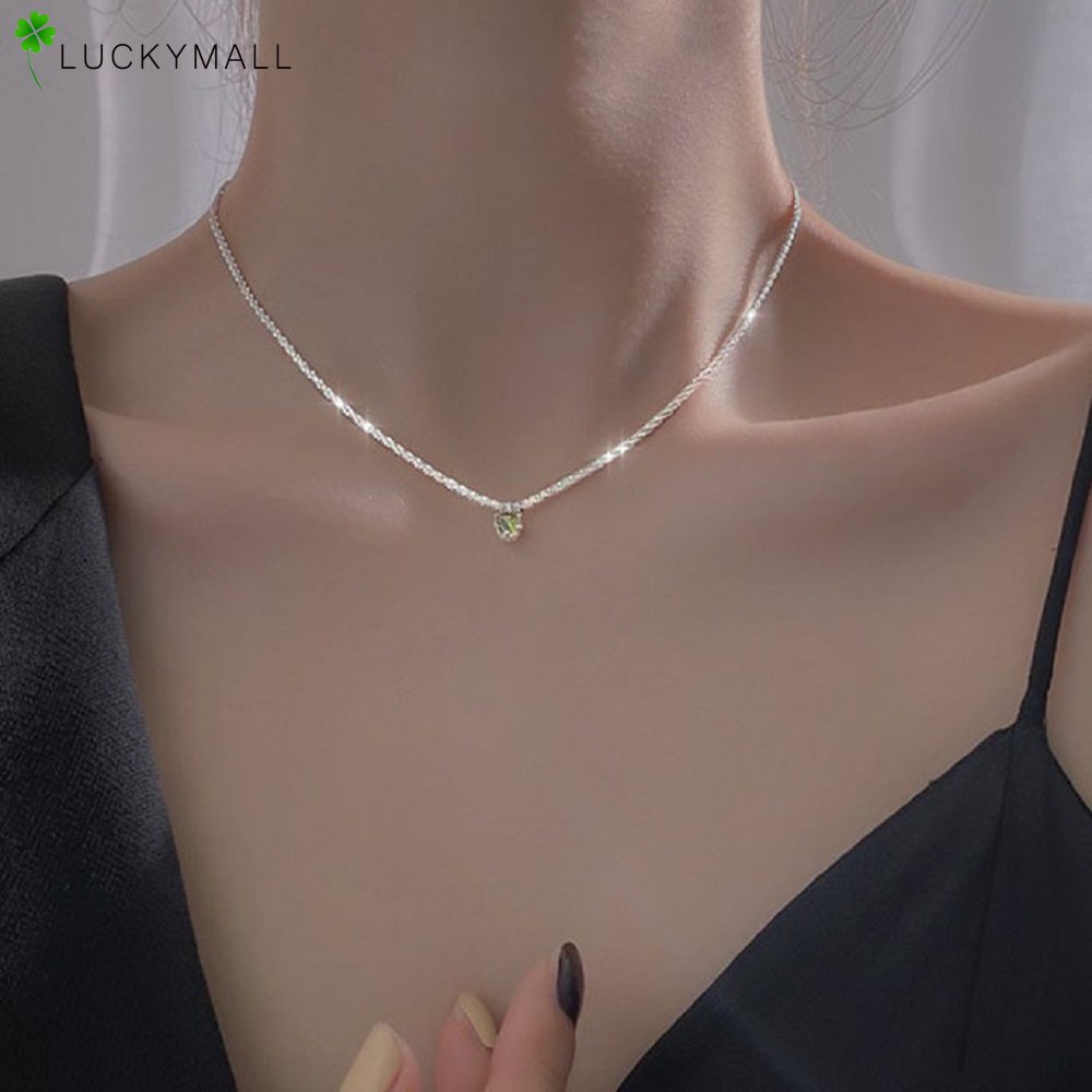 Kalung Rantai Zirkon Elegan Untuk Wanita Fashion Aksesoris Perhiasan Liontin Batu Permata Hijau