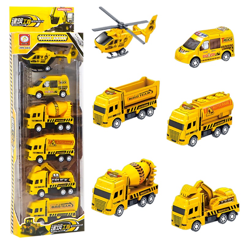 6 Pcs/Set Boy Pull Back Car Toy Model Set Simulasi Excavator Kendaraan Teknik Pesawat Model Mobil Kartun Hadiah Anak Laki-Laki