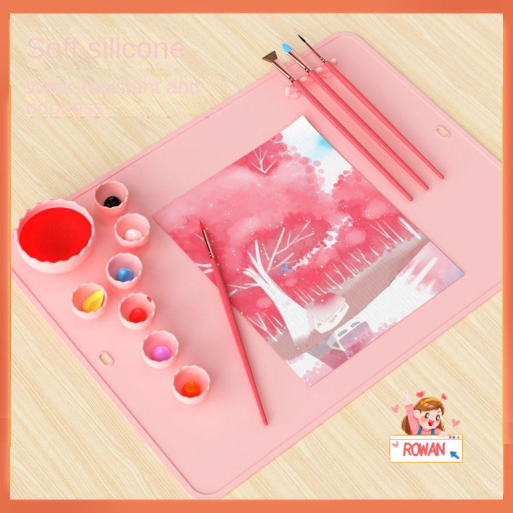 R-FLOWER Silicone Painting Mat Art Non-Stick Watercoloring Stamping Artist Mats Creater Mat with Water Cup and Paint Holder