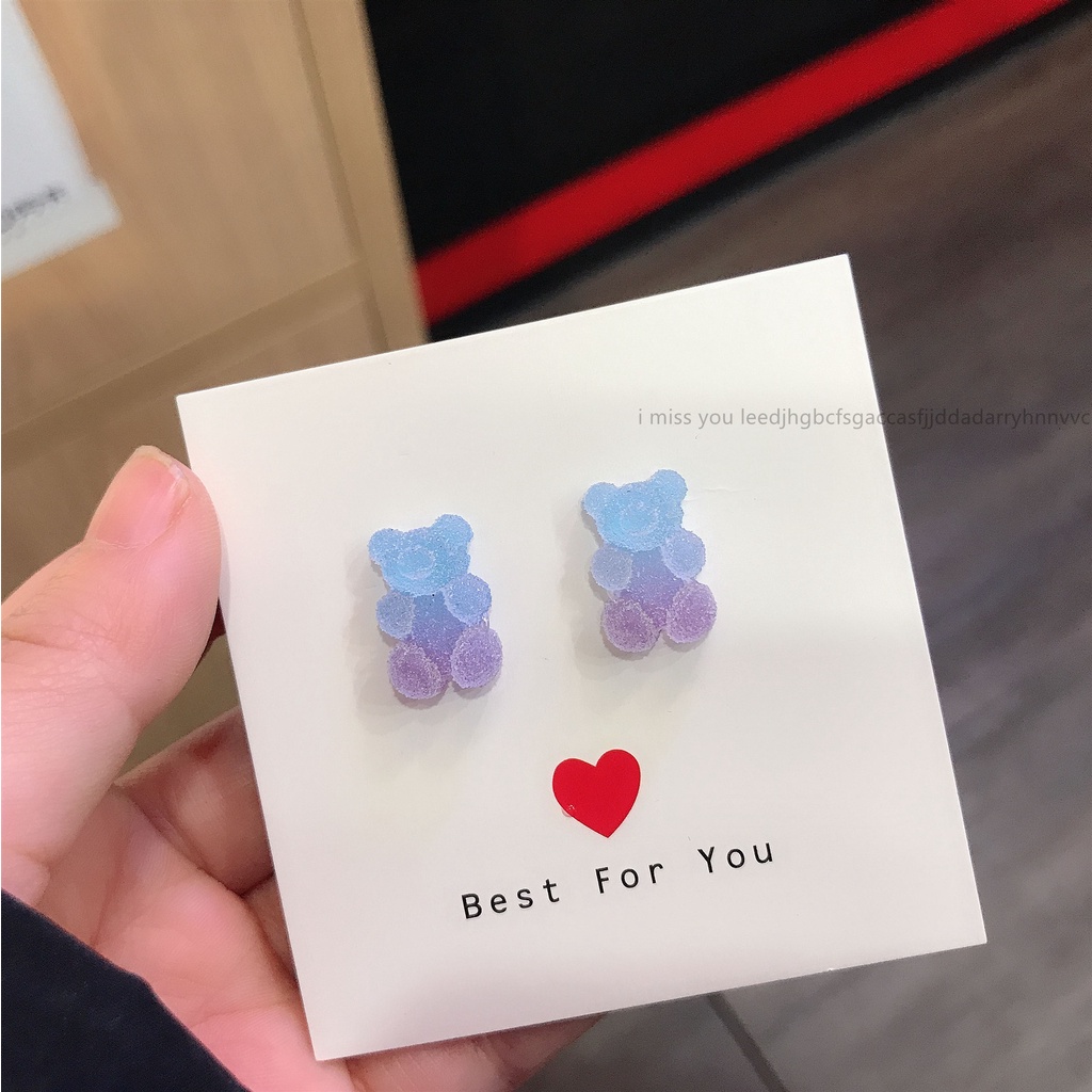 Super Cute Gummy Bear Stud Earring Untuk Wanita Anak Gradual Warna-Warni Kartun Hewan Anting Perhiasan Aksesoris Pesta