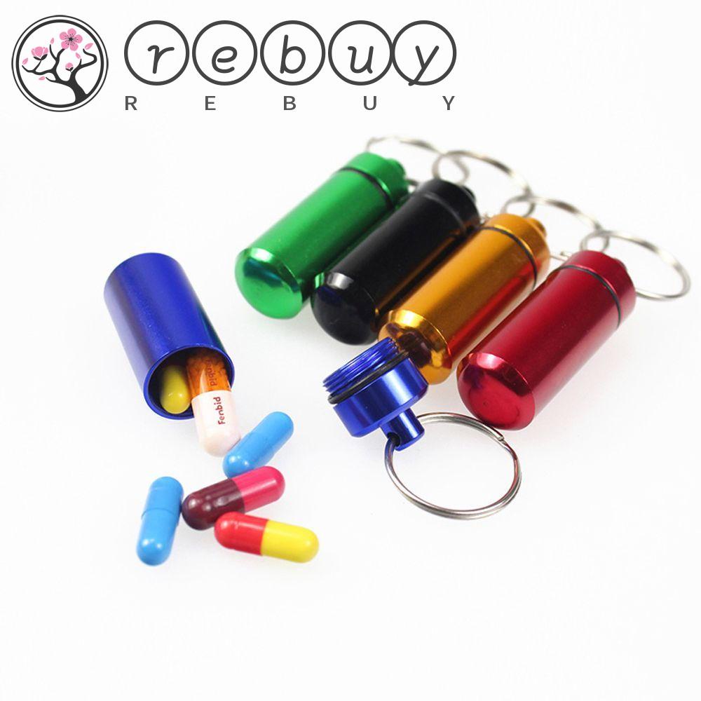 REBUY Functional Mini Aluminum Emergency Pill Case Box Keychain Waterproof Bottle Convenient Container Holder Hot Sale Keyring/Multicolor