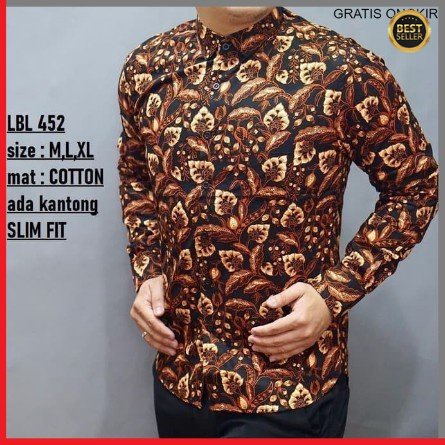 KEMEJA PRIA BATIK LENGAN PANJANG HEM BAHAN KATUN HALUS 40S LBL 452 BAJU MODERN MEWAH SLIMFIT SLIM FIT BY JAKARTA