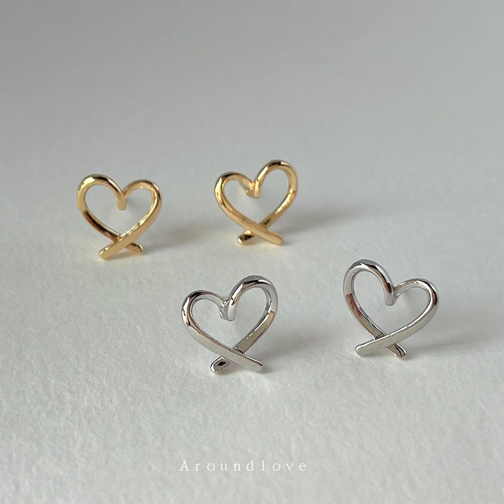 IFYOU Heart Stud Earrings for Women Fashion Hollow Silver Earring Jewelry Accessories