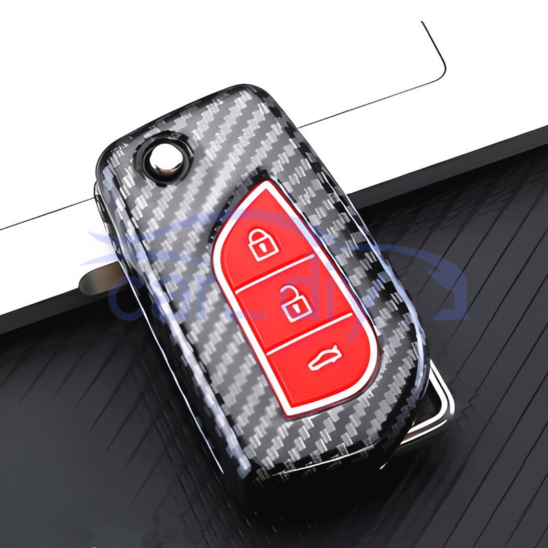 Carbon Fiber ABS Key Case Cover Remote Mobil Fob Dengan Gantungan Kunci Untuk Toyota Hilux Revo Innova Rav4 Fortuner Pelindung Shell