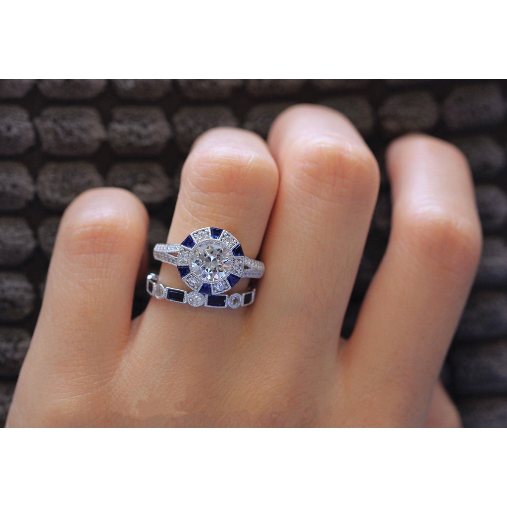 Goldkingdom Aksesoris Perhiasan Fashion Ready Stock Baru Terlaris Cincin Berlian Topaz Biru Sintetis Eropa Dan Amerika Cincin Pertunangan Perempuan.