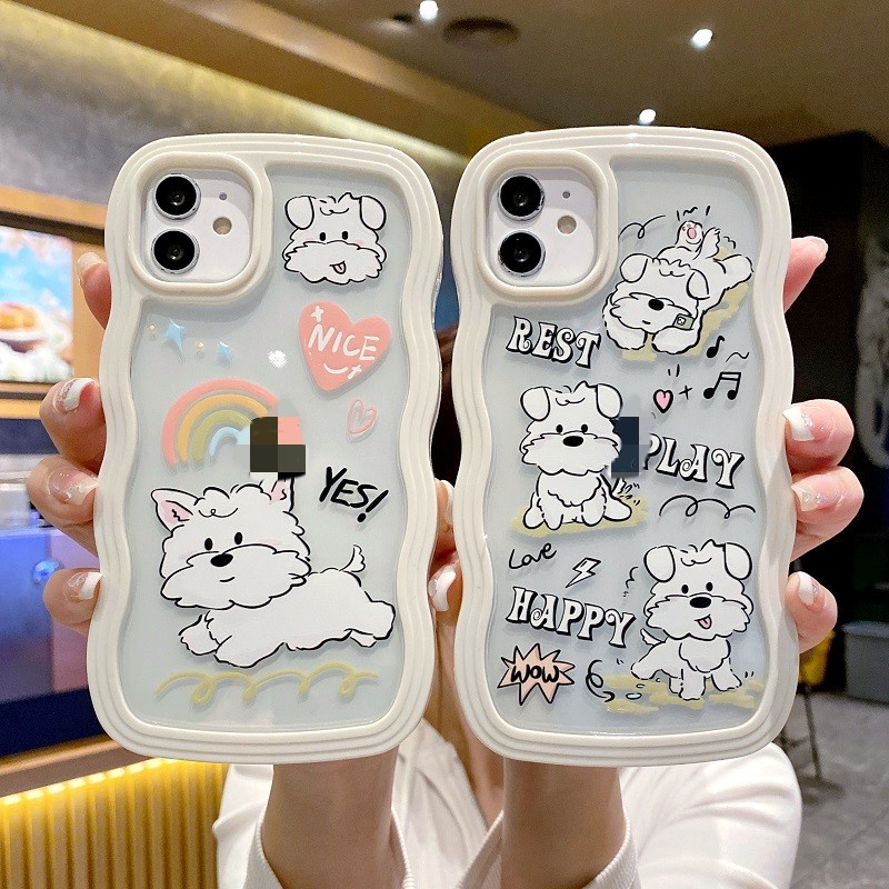 IPHONE (2In1) Casing Pelindung Ponsel Untuk Iphone14 13 12 11 Pro MAX X XR XS Max7 8 Plus Kartun Anjing Perbatasan Bergelombang