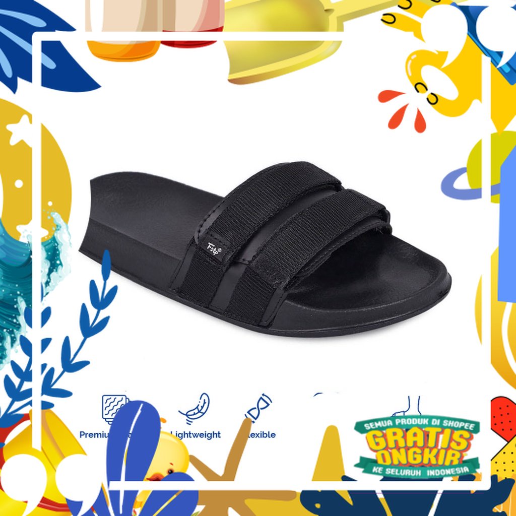Sandal Pria Slide Footstep Footwear - Mono Black/ merah putih biru polos