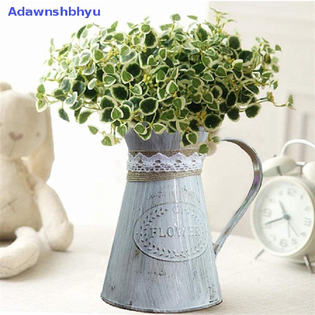 Adhyu Vintage Tin Bucket Fashionable Iron Flower Vase Retro Metal Jugs for Home Office ID