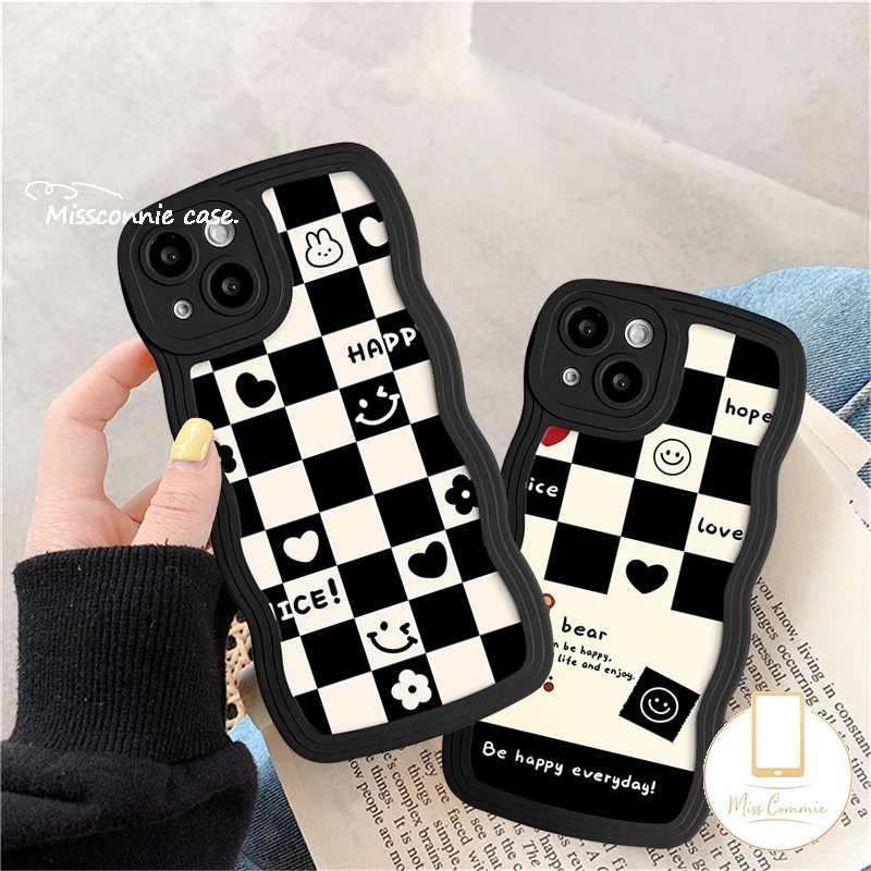 Papan Catur Soft Case Redmi A1 12C 910a 10 9A 9T A1+10C 9C NFC Redmi Note9 11 11s 10s 8 10 11Pro 9s 10Pro Max POCO X3 NFC Pro M3 Mi 11T Pro Love Heart Smile Bear Wavy Sarung Tepi