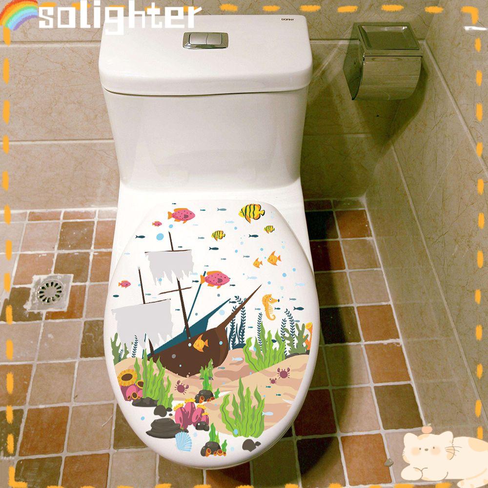 Solighter Stiker Toilet Tahan Air Mural Art Kamar Mandi Commode Ornamen Dunia Bawah Laut