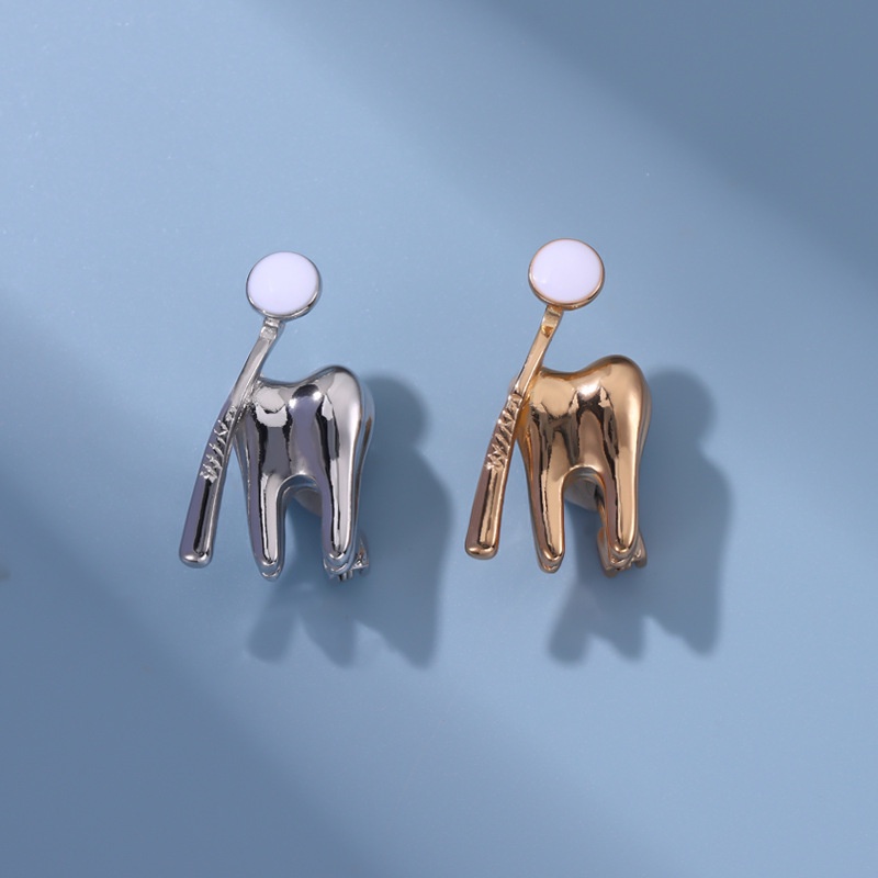 Breastpin Lucu Anti Karat Wanita Bentuk Gigi Warna Silver/Gold Bros Pin Kerah Pin Alloy Personal