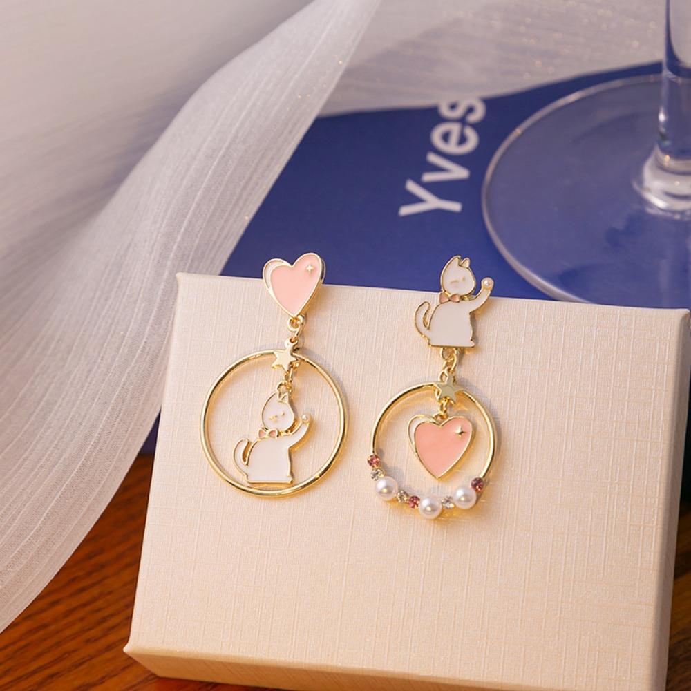 Mxbeauty Anting Asimetris Wanita French Vintage Trendy Astronot Sweet Lovely Rabbit Ear Hoop