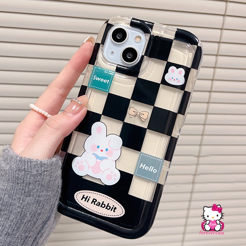 Pasangan Checkerboard Cute Bear Rabbit Case Redmi Note11 Note9 Note9 Note9 Note10s Note10 10s 8 11 11s Redmi A1 9C NFC 10 9A 9T 10C 9 12C 10A 10 POCO F4 Airbag Anti Jatuh Soft Cover