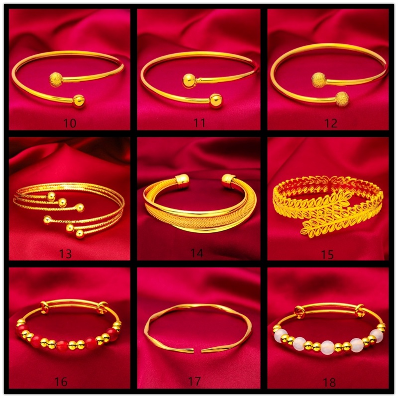 Goldkingdom Aksesoris Perhiasan Fashion Ready Stock Emas Mulut Dapat Disesuaikan Dan Tertutup Minimalis Mewah Melubangi Pola Gelang