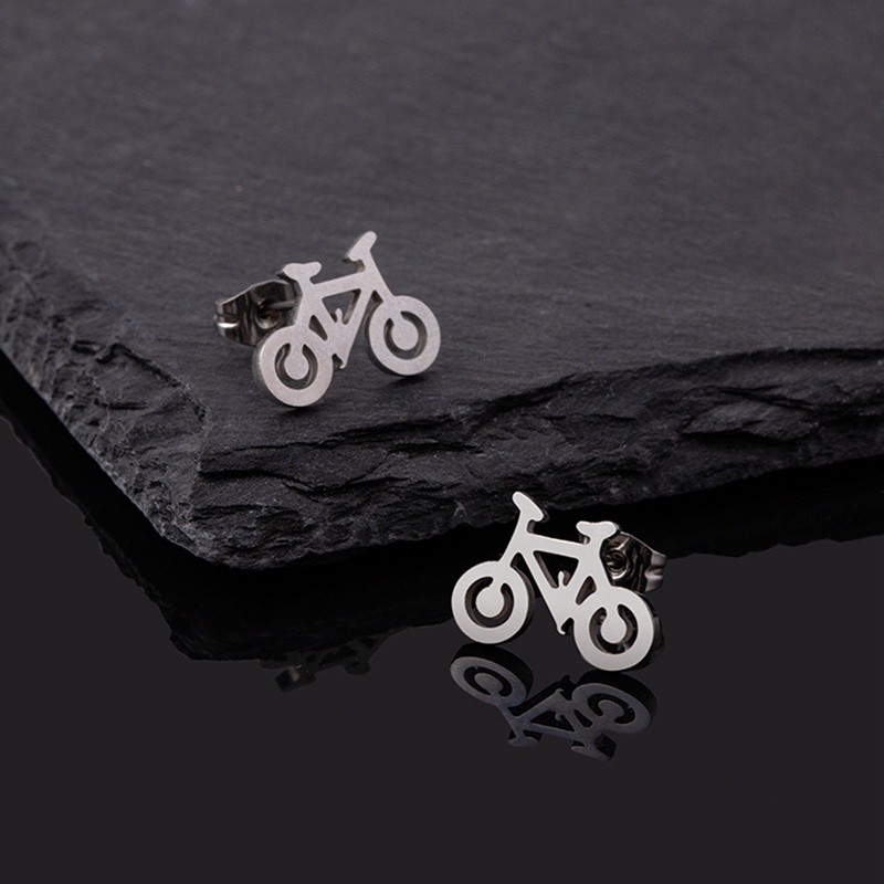 Tiny Bike Bicycle Anting Stainless Steel Untuk Wanita Fashion Warna Perak Kebugaran Olahraga Stud Earrings Piercing Telinga Perhiasan Hadiah Teman