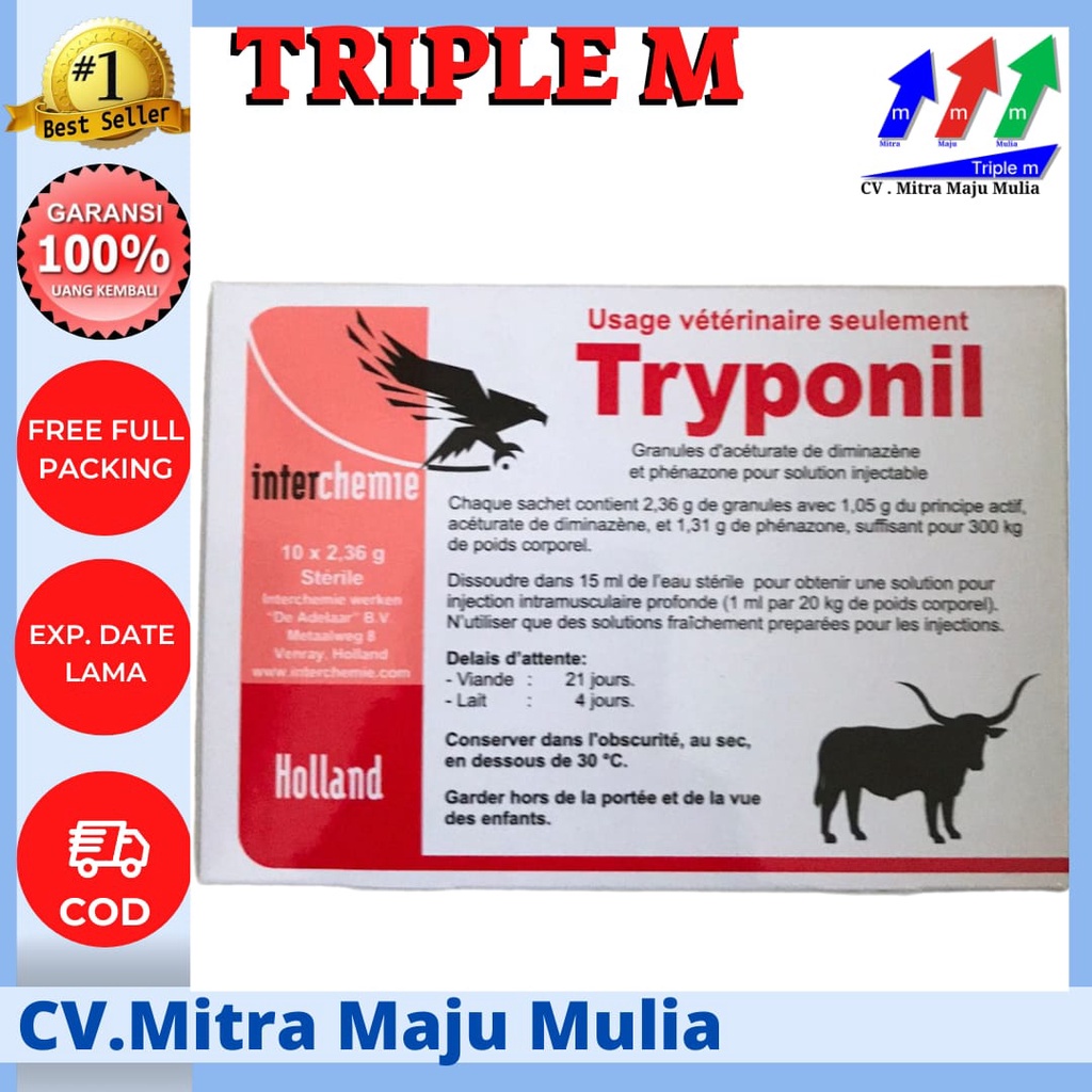 TRYPONIL TRIPLE M 1 Sachet - Obat Surra Babesiosis Theileriosis Hewan Triponil