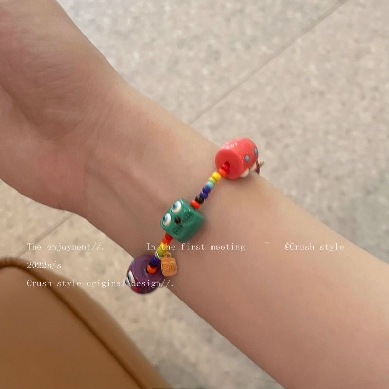 Gelang Manik-Manik Monster Kecil Geometris Akrilik Lucu Untuk Wanita