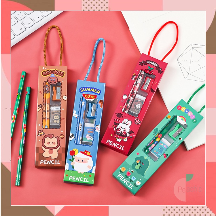 

PEACHs - S5689 Stationery Set 5 In 1 / 5Pcs Set Alat Tulis Pensil Motif Kartun Lucu / Set Alat Tulis Sekolah 5 in 1 Karakter Lucu