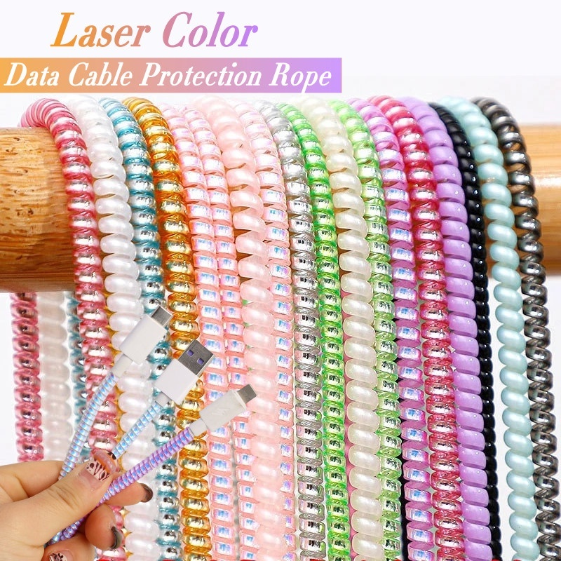 1.4 M Lembut TPU Warna Laser Spiral Pengisian Kabel Pelindung Tali Universal Multicolour Bungkus Data Line Dekorasi Winder Reusable Mobile Phone Cable Line Management Tools