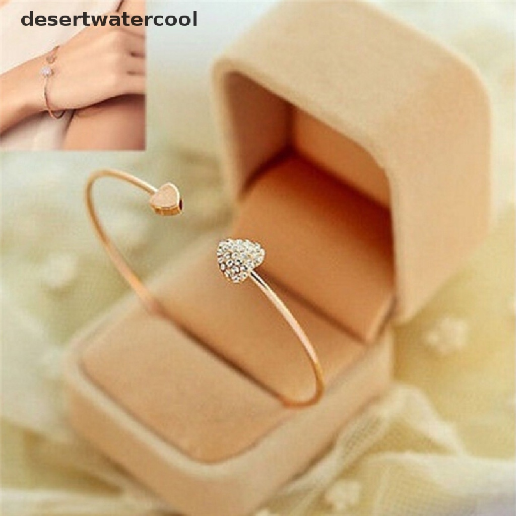 Deid Wanita Baru Gaya Sederhana Bangle Berlian Imitasi Cinta Hati Manset Perhiasan Gelang Emas Martijn