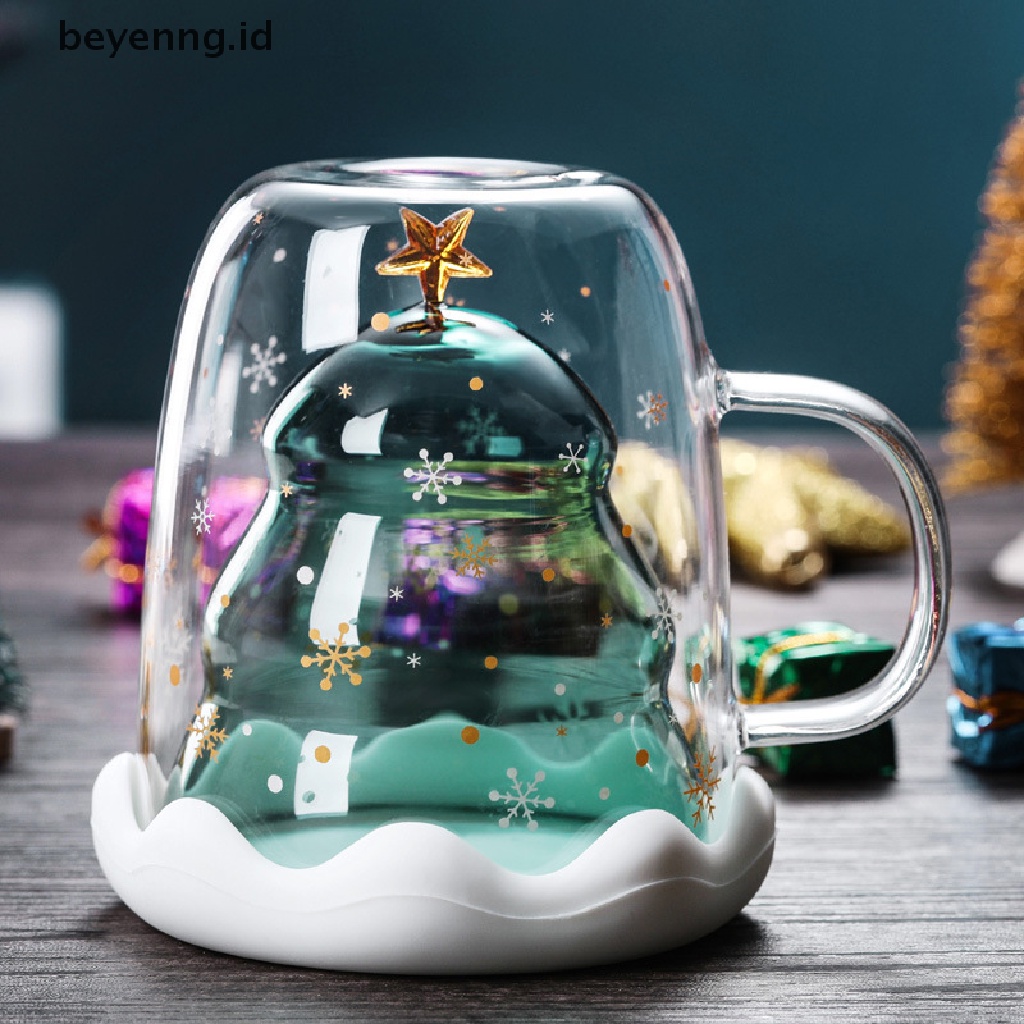 Beyen 300ml Christmas Tree Gelas Ganda Cangkir Air Mug Susu Cangkir Kopi Hadiah Natal ID