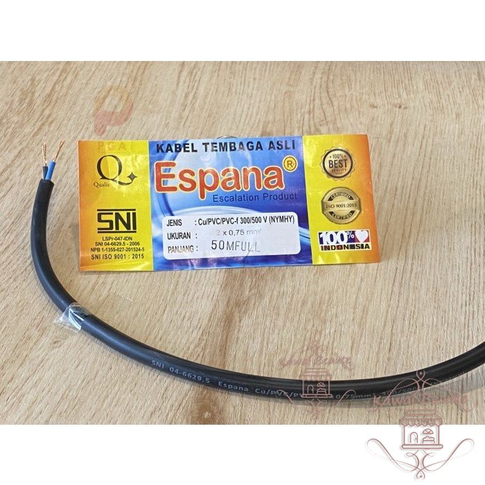 Espana Kabel Listrik Serabut 2x0.75x100 Meter SNI NYM-HY Putih Hitam