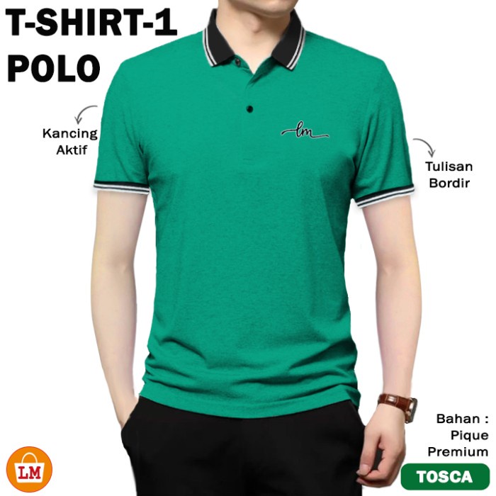 Kaos Pria Polo Kerah Lengan Pendek T-Shirt-1 Polos Bordir Bahan Pique Adem M-2XL LMS 31439