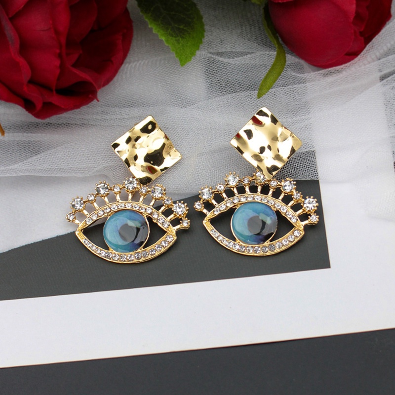 Gothic Fashion Wanita Anting Warna Berlian Paduan Berlian Hias Berlian Imitasi Mutiara Mata Setan Retro Tindik Perhiasan