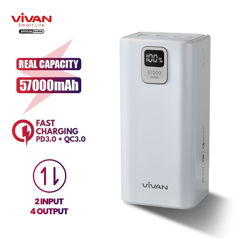 VIVAN Power Bank 57000mAh Power Delivery Quick Charge 3.0 VPB-B60 - ROBOT RT180