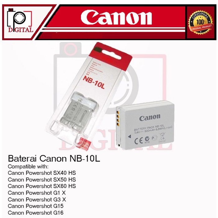 Baterai Canon NB-10L untuk Kamera Canon Powershot SX40/50/60/G15/G16