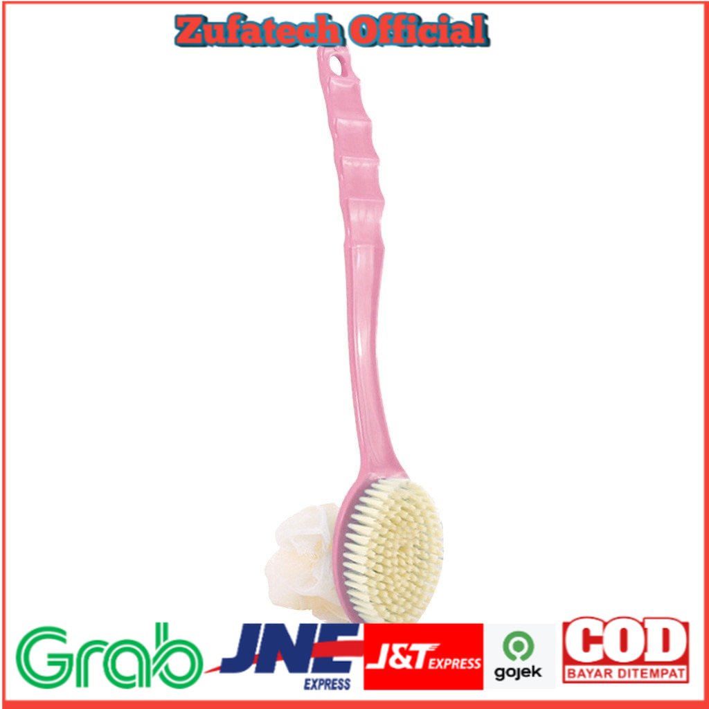 Sikat Mandi Bath Brush Back Rubbing with Shower Puff - Pink - 7RHXETPN