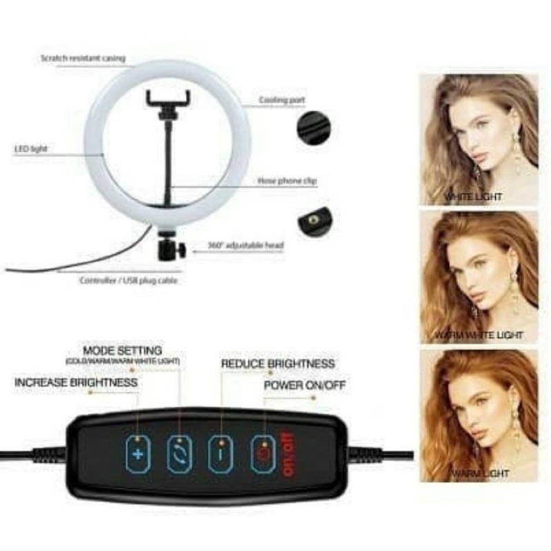 RINGLIGHT LAMPU LED 26CM LAMPU MAKE UP/  VLOG/ SELFIE/ 3 Warna Lampu Ring Linght