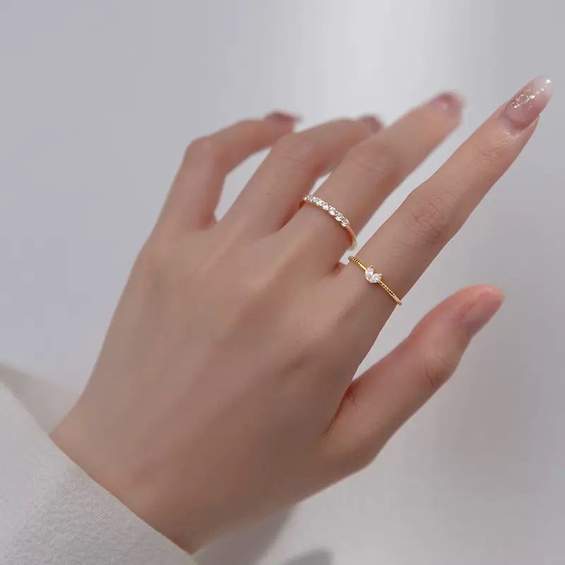 Papaozhu 1 Pc Mewah Emas Berkilau Zirkon Manik-Manik Jantung Cincin Untuk Wanita Gadis Chic Stackable Knuckle Rings Engagement Party Jewelry Ornaments
