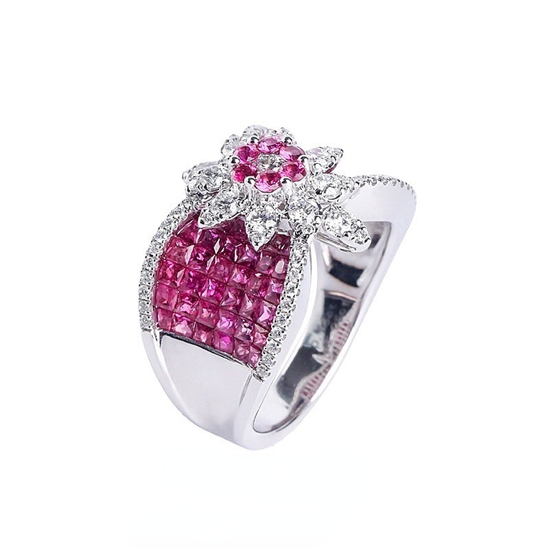 Goldkingdom Fashion Perhiasan Aksesoris Ready Stock Ratu Mahkota Cincin Fashion Senada Micro Hias Ruby Tersembunyi Bertatahkan Cincin Untuk Wanita