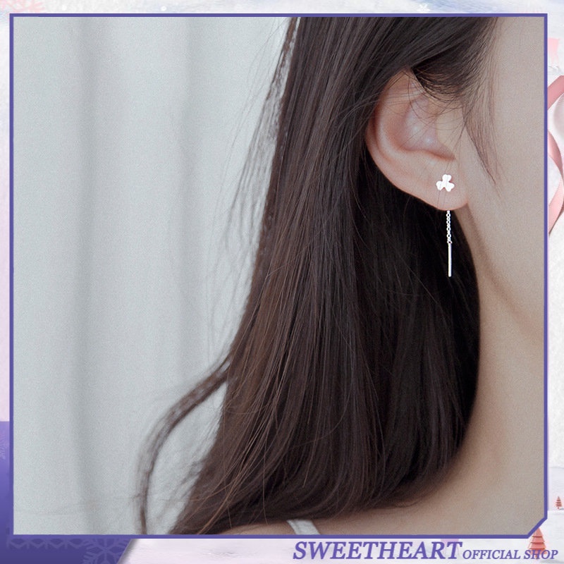 Anting Rumbai Desain Tiga Daun Clover Gaya Korea Untuk Wanita