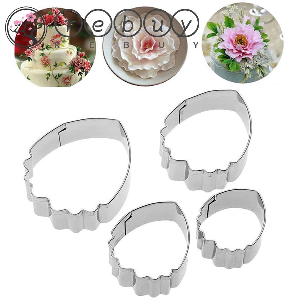 REBUY Stainless Steel Biscuit Mold Peony Flower Baking Tool Cookie Cutter Bakeware DIY 4pcs Kitchen Cake Chocolate Stencil Fondant Mould/Multicolor