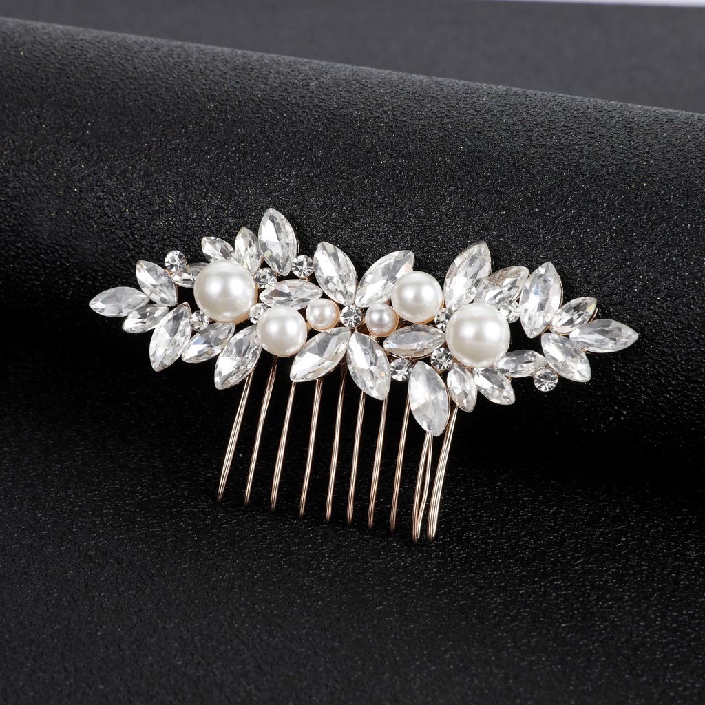 Studio Fotografi Styling Dekorasi Alloy Bentuk Daun Berlian Sisir Rambut Elegan Mutiara Berlian Imitasi Hiasan Kepala Untuk Pengantin Pernikahan Bridesmaid Headwear Fashion