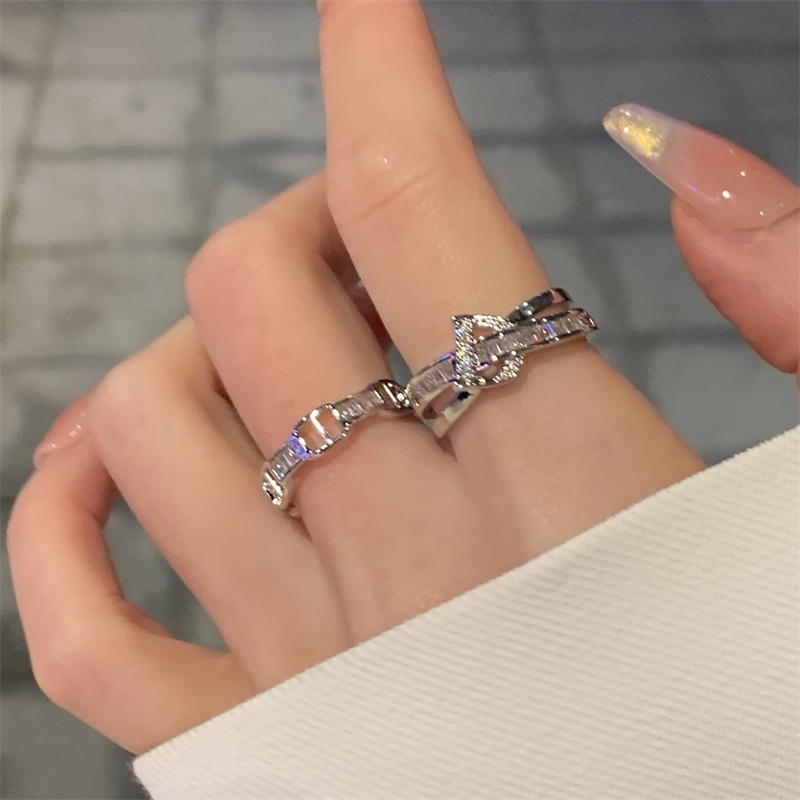 925 Perak glitter Berlian fashion Huruf D Cincin Terbuka Aksesoris Wanita Korea