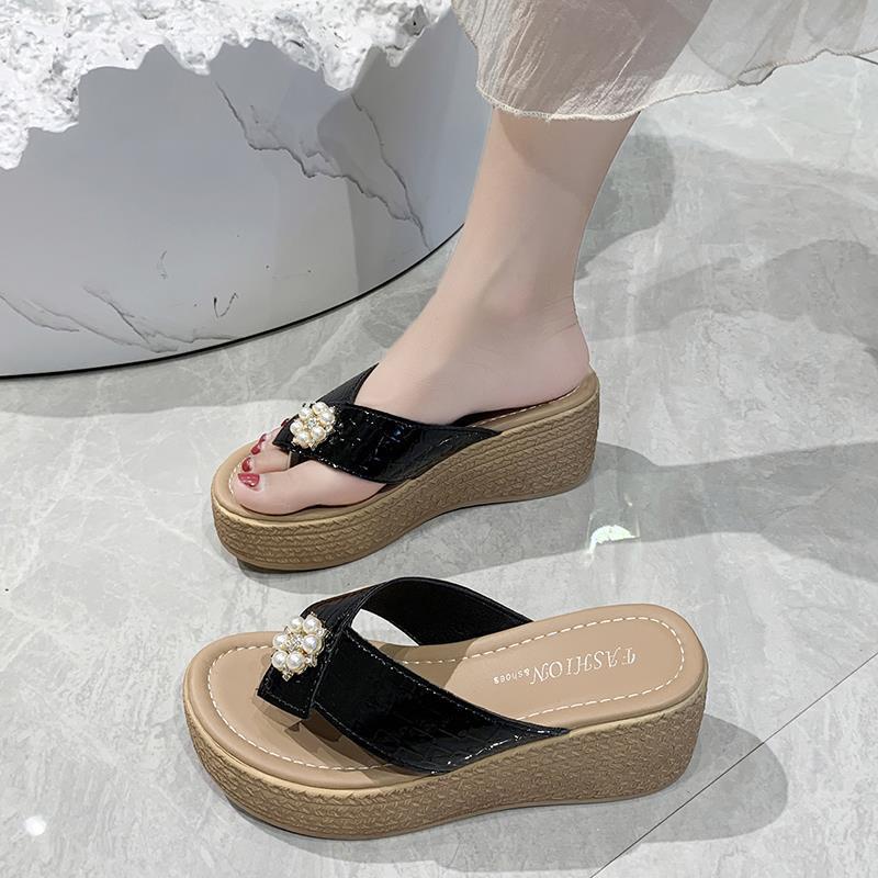 [LC] 1512 Sepatu Sandal Wanita Wedges 1288 Mutiara Jepit heel 7 cm ELEGAN CANTIK Heels Hak Pesta Kerja Keren Trend Casual Kualitas Bagus Impor