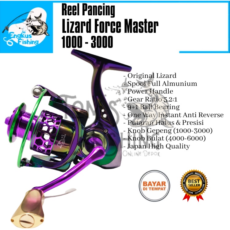 Reel Pancing Lizard Force Master 1000 - 6000 (9+1 Bearing) Power Handle Murah - Engkus Fishing