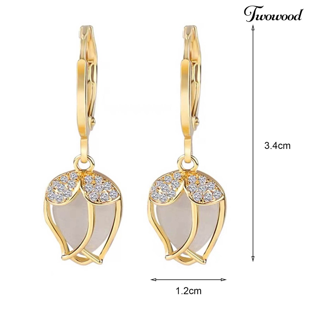 Twowood 1pasang Menjuntai Anting Bersinar Berlian Imitasi Electroplating Pendant Geometris Dekorasi High-end Mewah Vintage Opal Bunga Anting Perlengkapan Kostum