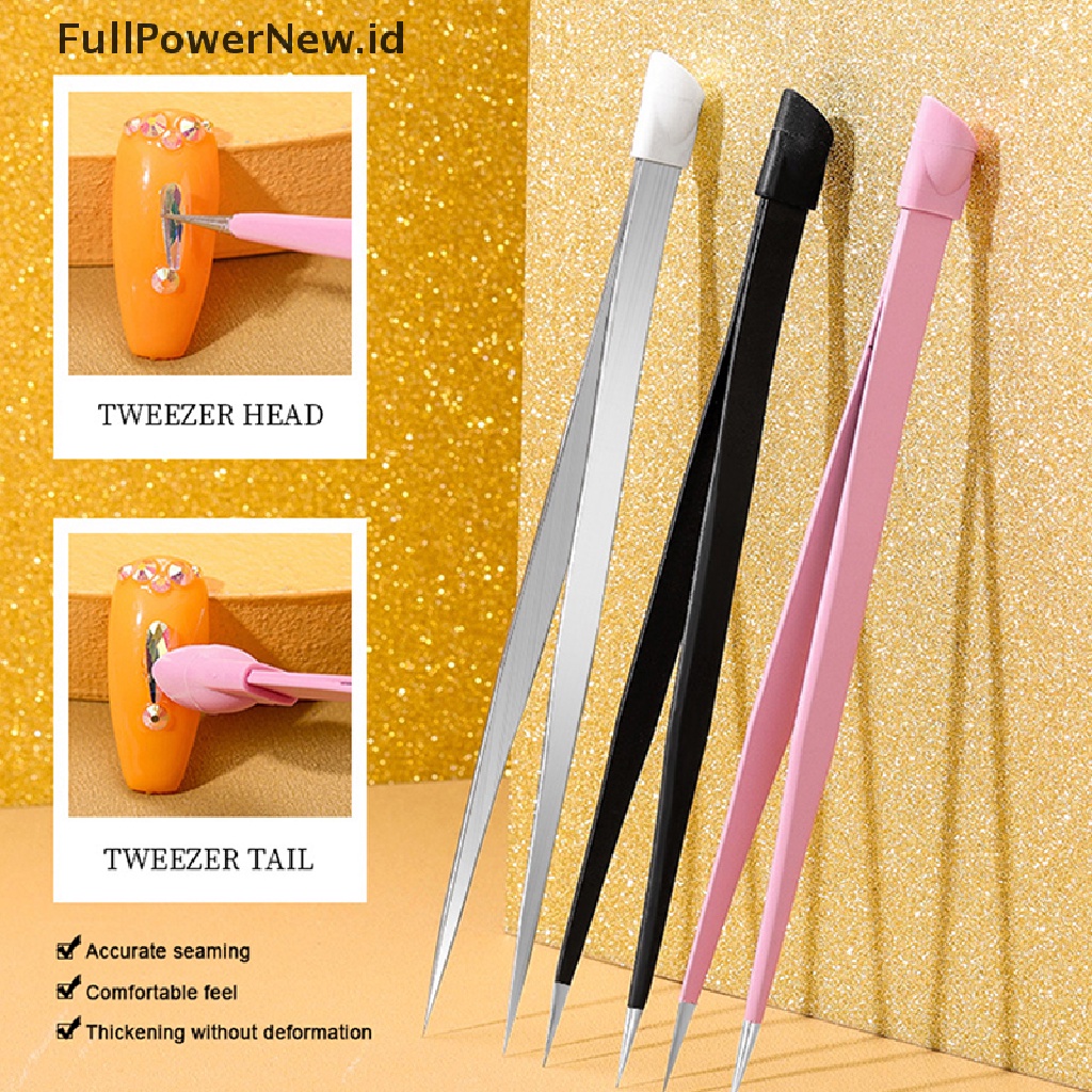 Power Pinset Kuku 3D Rhinestones Picker Nail Art Tools Dengan Kepala Penekan Silikon ID