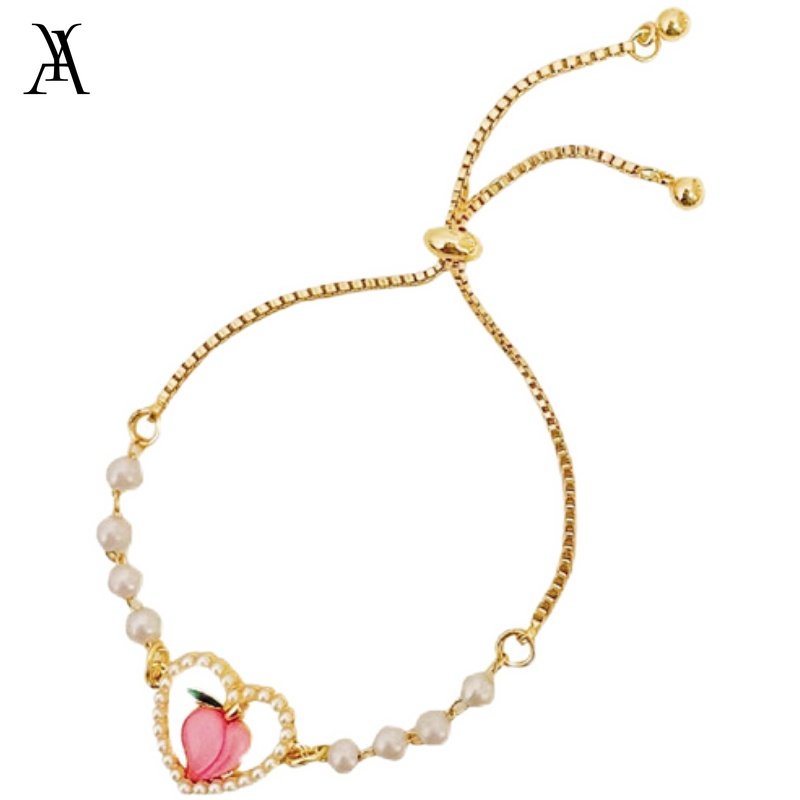 AY(CN) Gelang Rantai Mutiara Bentuk Hati Model Hollow Warna Pink Peach Untuk Wanita