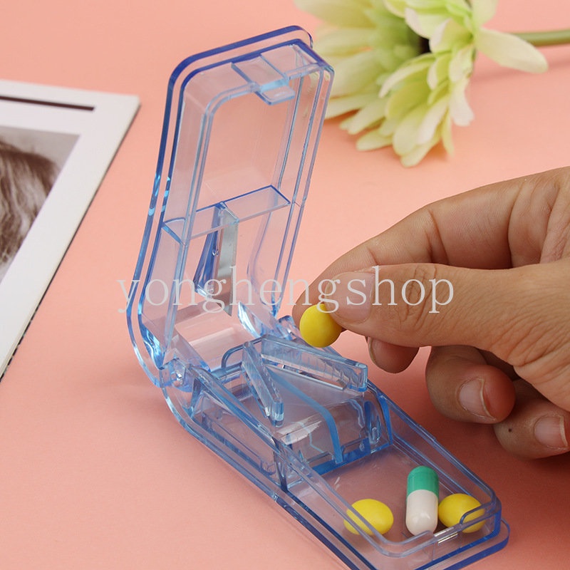 Outdoor Travel Portable Pill Cutter Medicine Slicer Box Transparan Pill Splitter Wadah Obat Tablet Divider Breaker Tempat Penyimpanan Pill Box Vitamin Penghancur