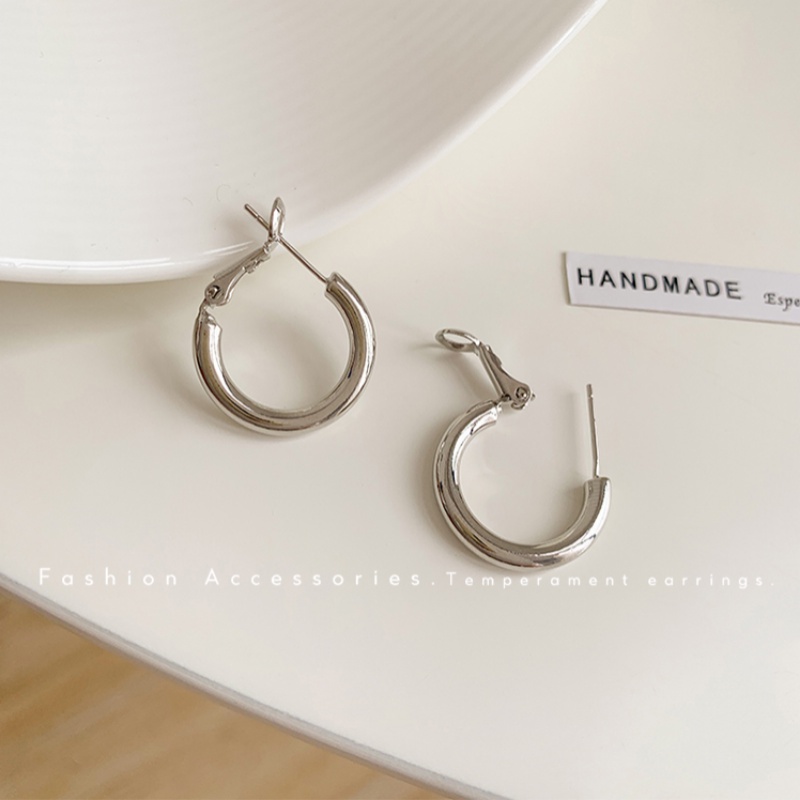 Kami Bunga Sederhana Fashion s925 Perak Glossy Lingkaran Hoop Anting-Anting Untuk Wanita Perempuan Punk Chunky Logam Anting-Anting Trendi Telinga Perhiasan