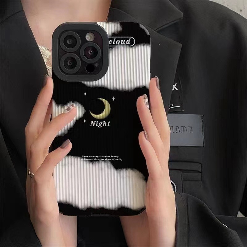 Black &amp; White Cloudy Moon Soft Case HP OPPO A91 F11 F9 Pro A3S A9 A5 A31 A53 A33 2020 A7 A5S A12 A11K A52 A92 A83 A55 A56 A55S A95 FTD Stripe Casing Realme C1 X XT Reno 2F 3 5 6 5G