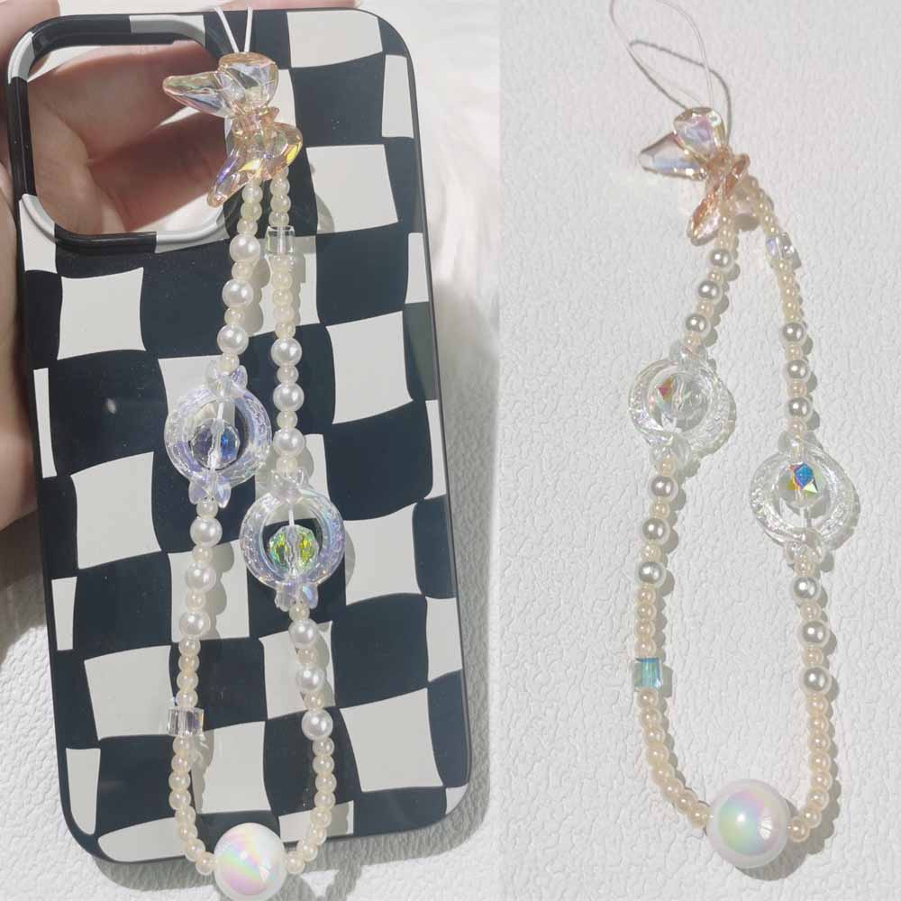 Ins Kupu-Kupu Laser Manik Ponsel Rantai Anti Hilang Lembut Tembikar Tali Tali Tali Lanyard Akrilik Warna-Warni Kasus Ponsel Kabel Gantung