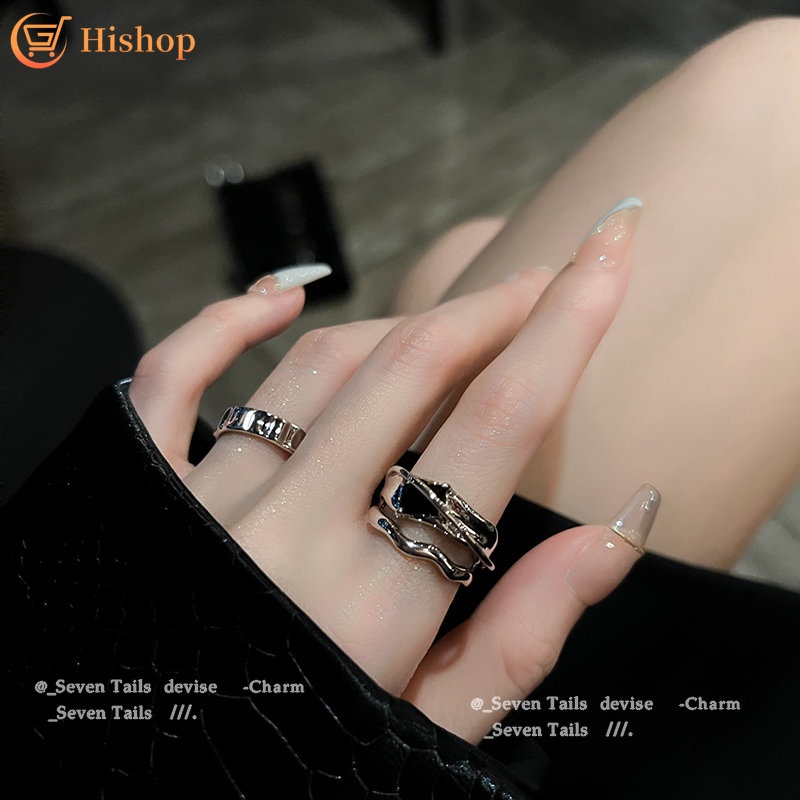 Silver Ring Set for Women Black Zircon Index Finger Rings Fashion Accessories Jewelry